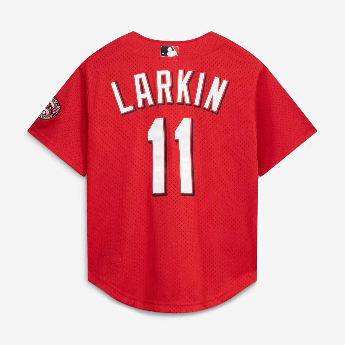 Men's Cincinnati Reds Barry Larkin Mitchell & Ness Red Throwback Cooperstown Mesh Batting Practice Jersey - 4