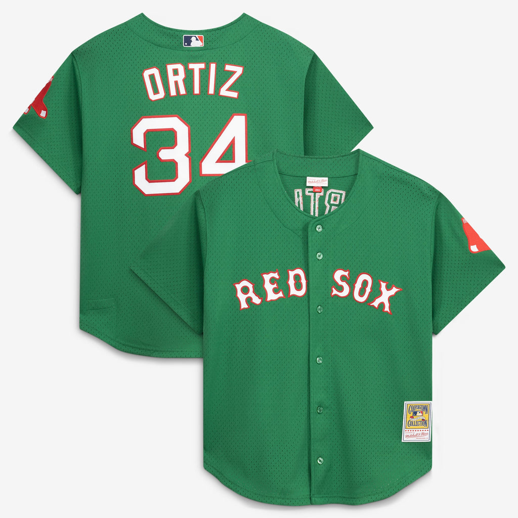 Men's Boston Red Sox David Ortiz Mitchell & Ness Kelly Green Cooperstown Collection Mesh Batting Practice Jersey