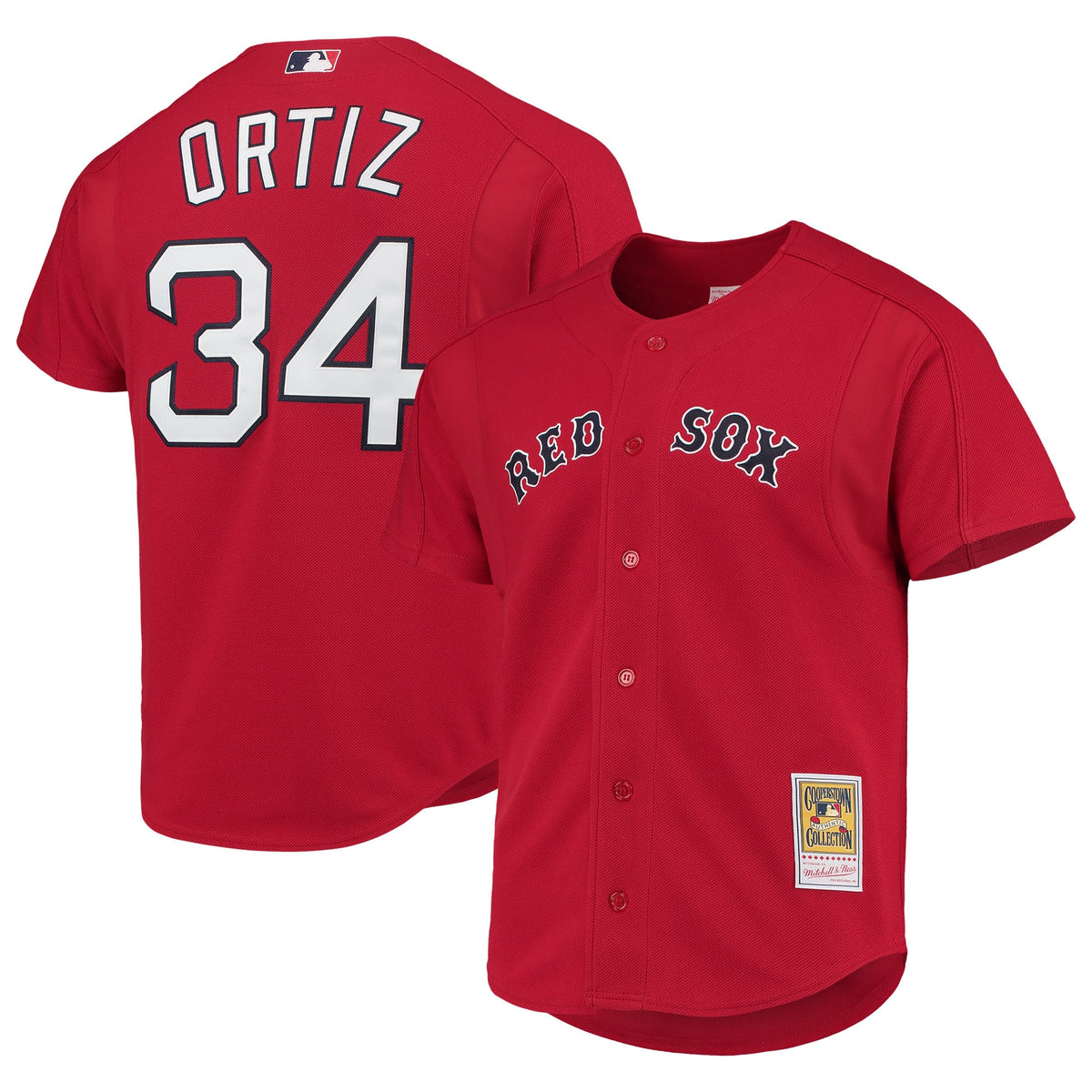 Men's Boston Red Sox David Ortiz Mitchell & Ness Red Cooperstown Collection Mesh Batting Practice Button-Up Jersey - 2