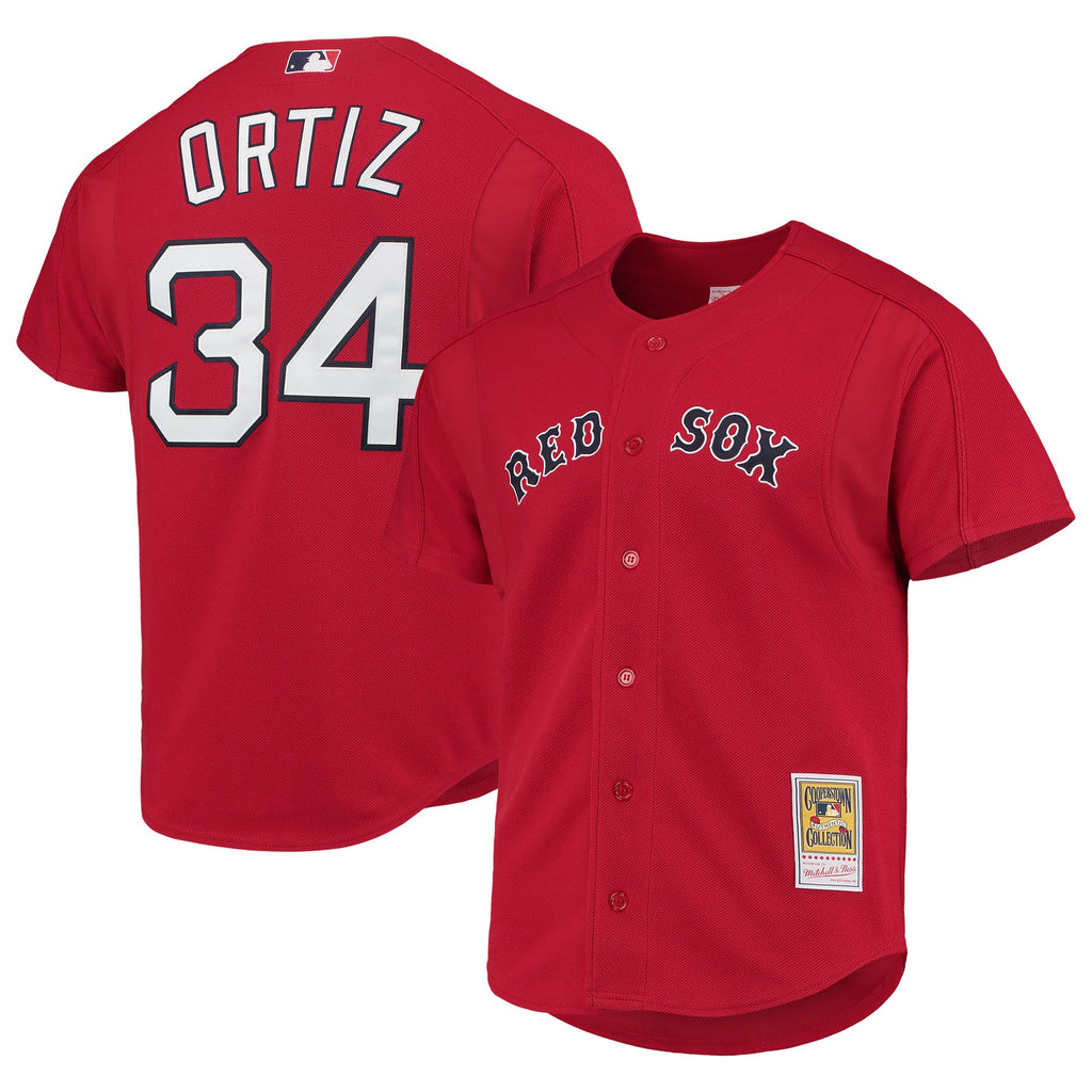 Men's Boston Red Sox David Ortiz Mitchell & Ness Red Cooperstown Collection Mesh Batting Practice Button-Up Jersey