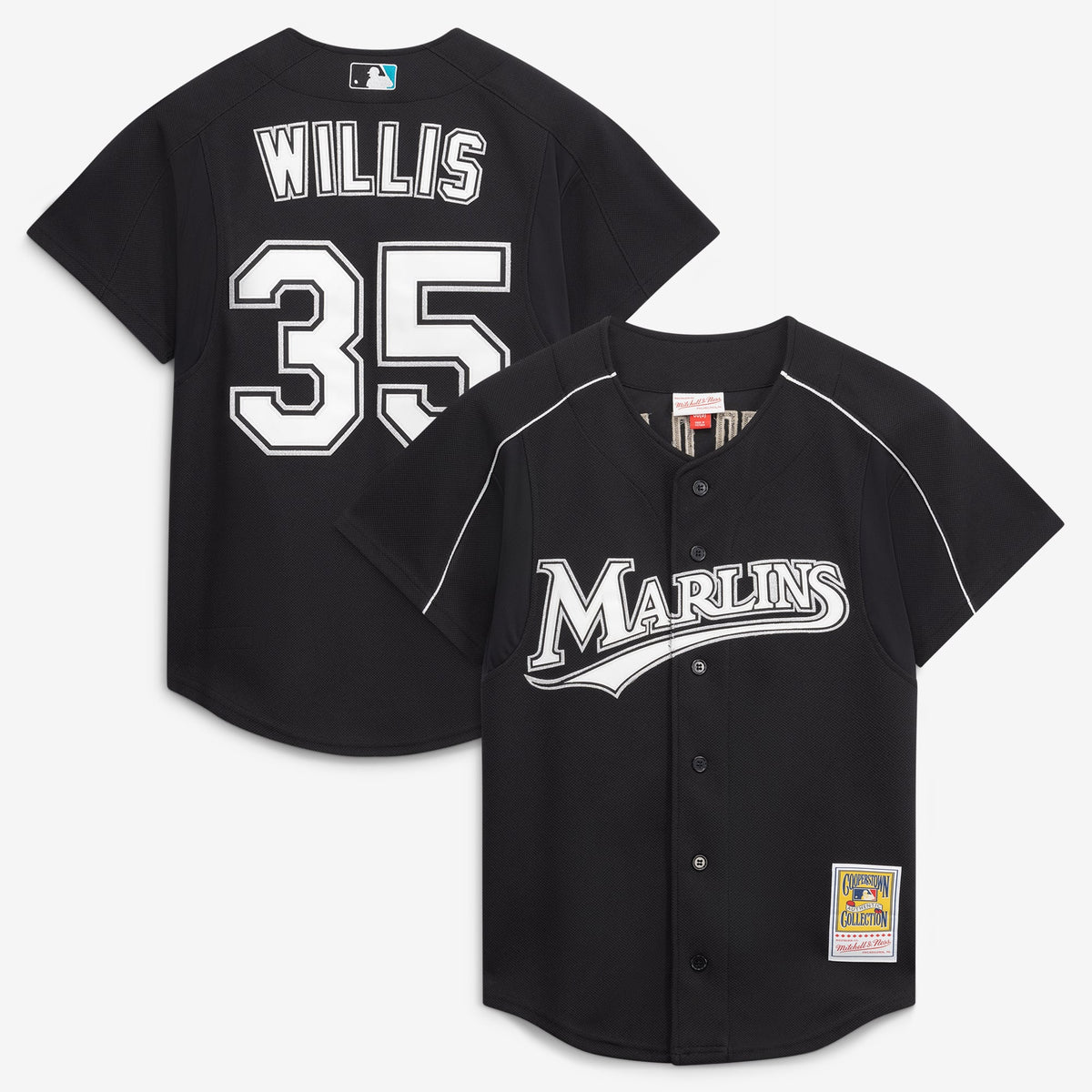 Men's Florida Marlins Dontrelle Willis Mitchell & Ness Black Cooperstown Collection Mesh Batting Practice Button-Up Jersey - 2