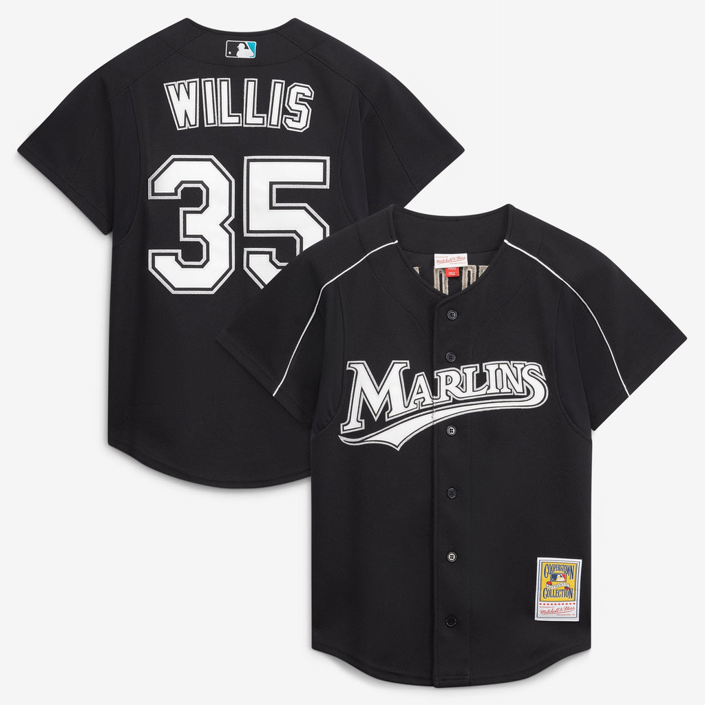 Men's Florida Marlins Dontrelle Willis Mitchell & Ness Black Cooperstown Collection Mesh Batting Practice Button-Up Jersey