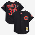 Men's Cincinnati Reds Ken Griffey Jr. Mitchell & Ness Black Cooperstown Collection Mesh Batting Practice Button-Up Jersey