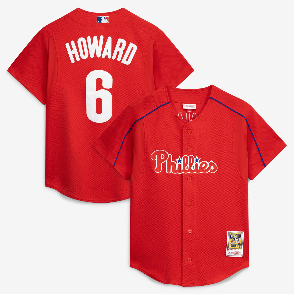 Men's Philadelphia Phillies Ryan Howard Mitchell & Ness Red Cooperstown Collection Batting Practice Jersey