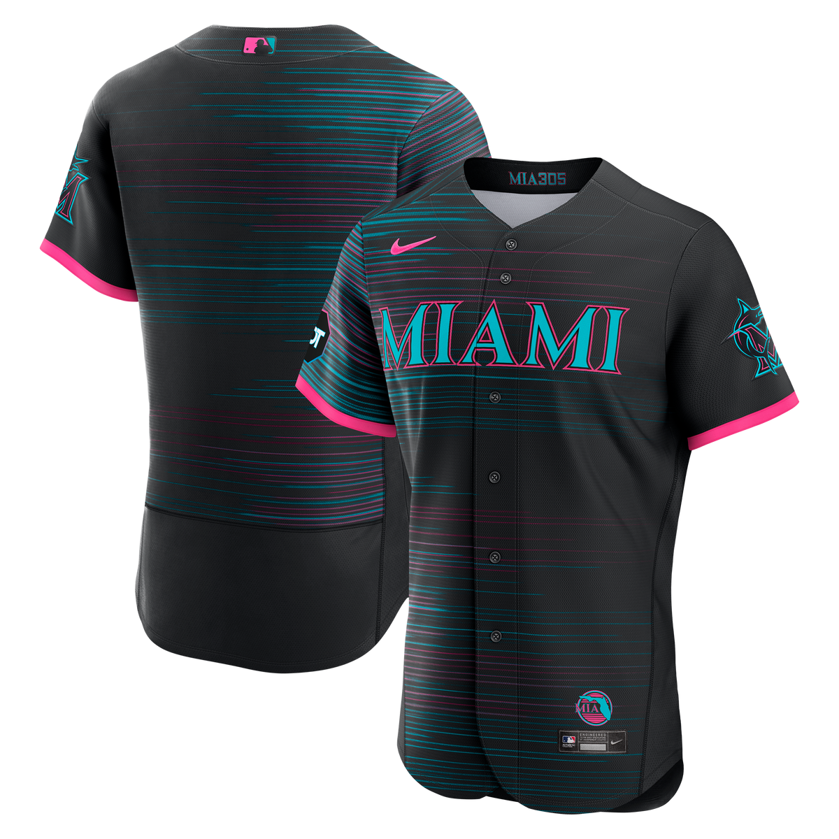 Men's Miami Marlins Nike Black City Connect Authentic Sponsor Patch Jersey - 2