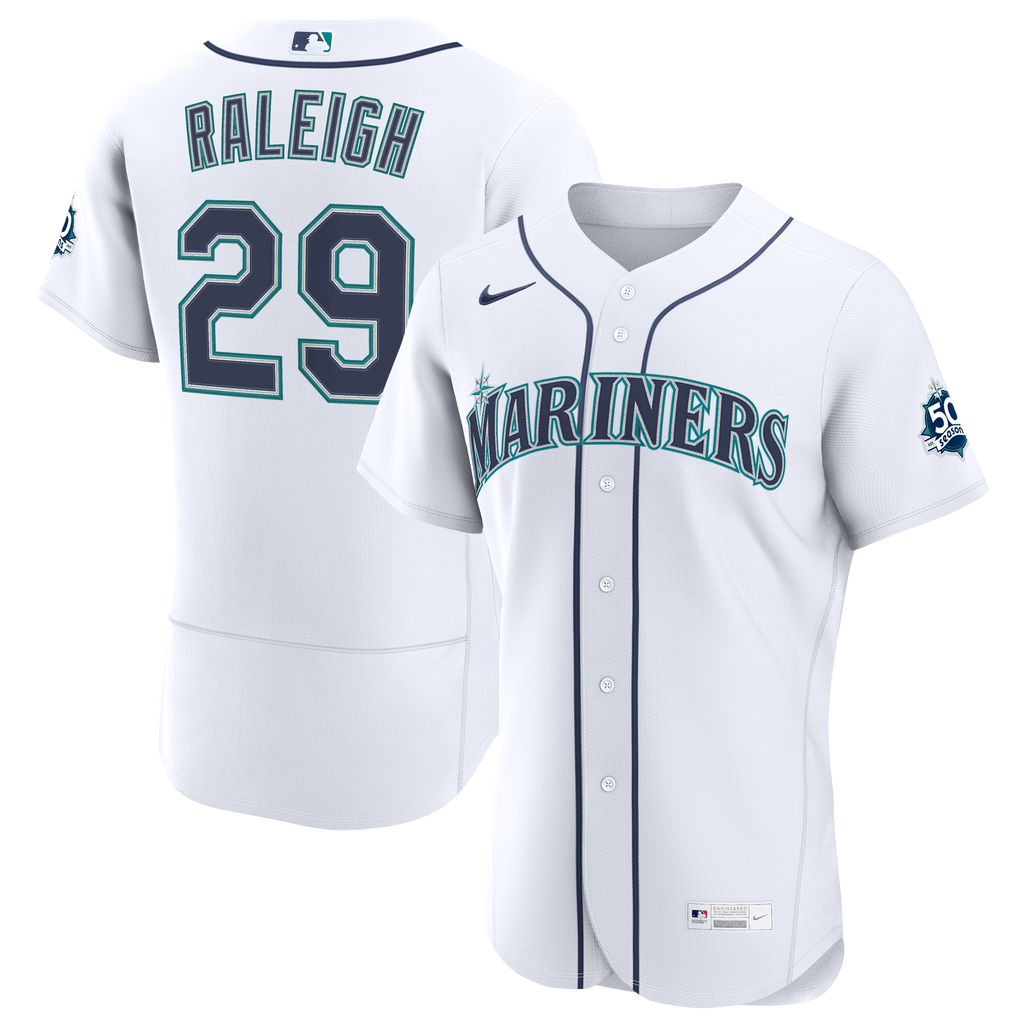 Men's Seattle Mariners Cal Raleigh Nike White Home 50th Season Authentic Jersey - 2