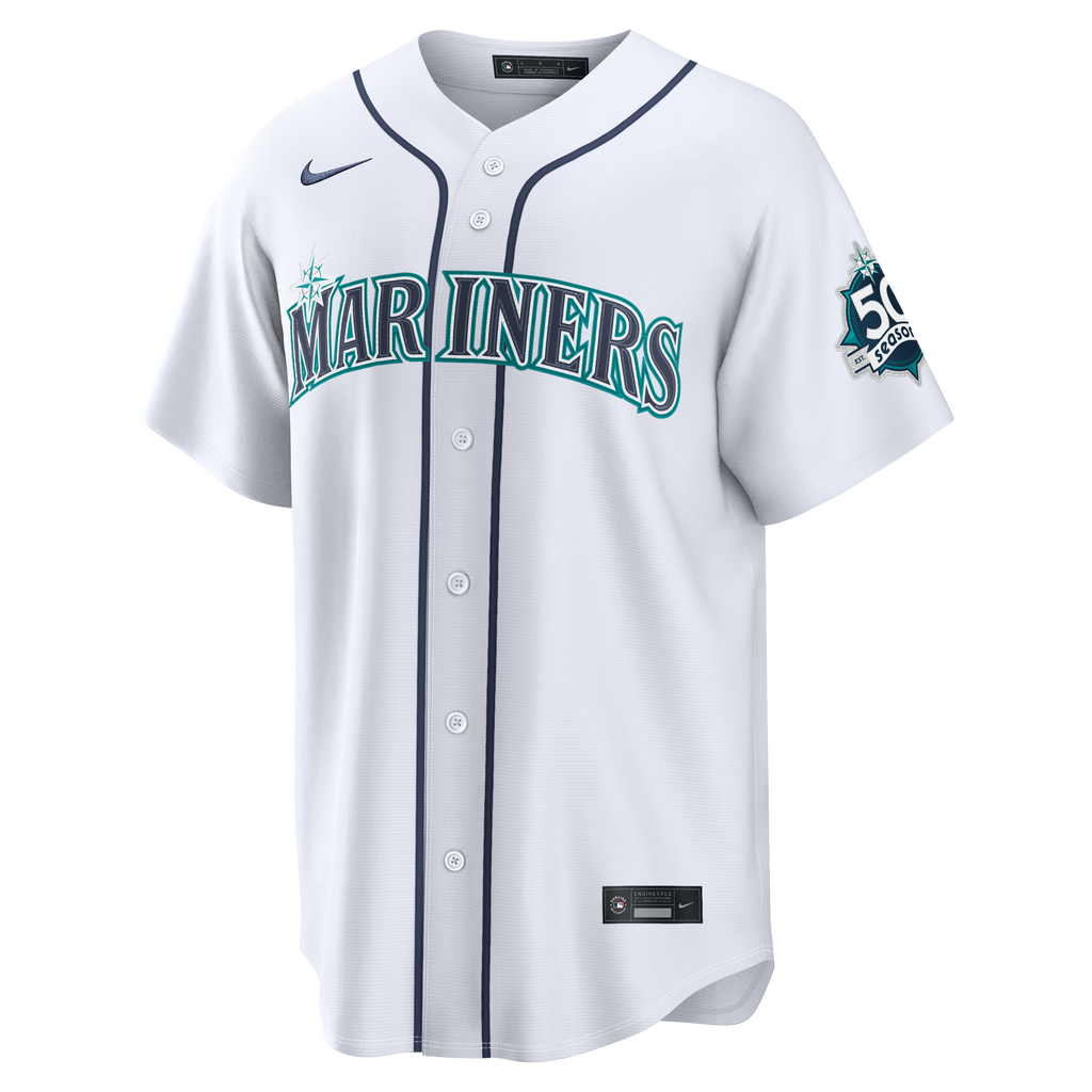 Men's Seattle Mariners Cal Raleigh Nike White Home Stadium 50th Season Patch Jersey - 3