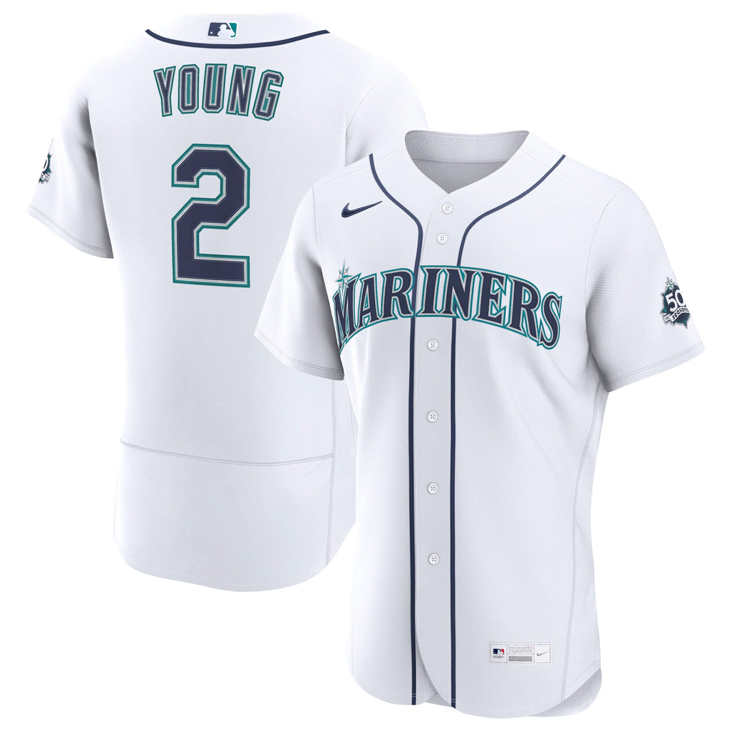 Men's Seattle Mariners Cole Young Nike White Home 50th Season Authentic Jersey