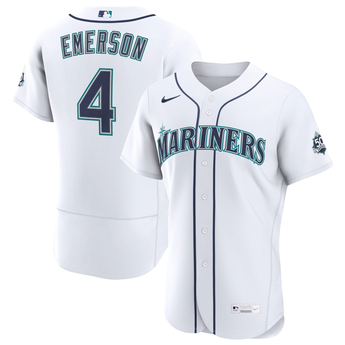 Men's Seattle Mariners Colt Emerson Nike White Home 50th Season Authentic Jersey - 2