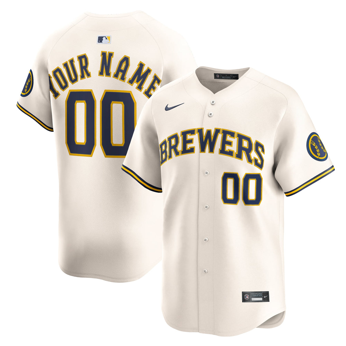 Men's Milwaukee Brewers Nike Cream Home Limited Custom Jersey