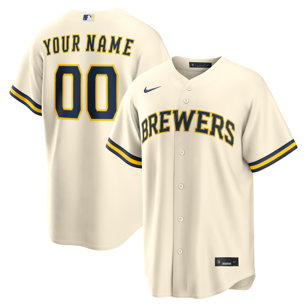 Men's Milwaukee Brewers Nike Cream Home Replica Custom Jersey - 2
