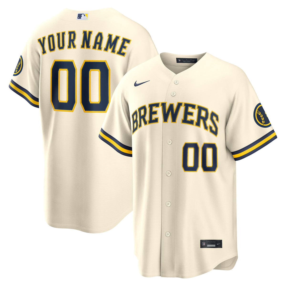 Men's Milwaukee Brewers Nike Cream Home Stadium Custom Jersey - 2