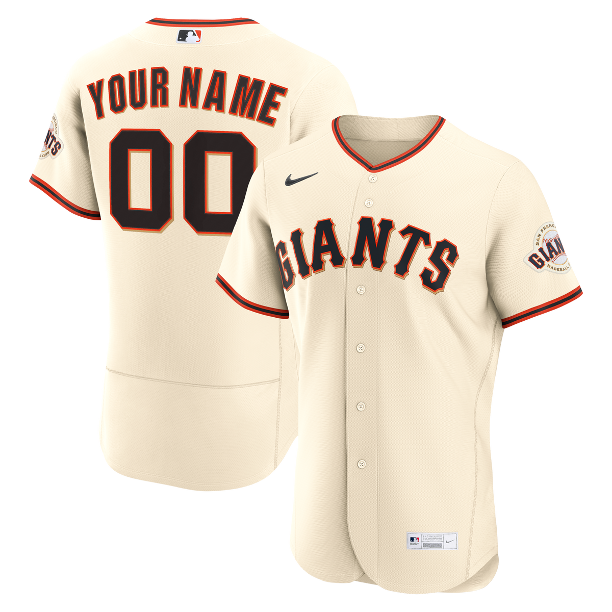 Men's San Francisco Giants Nike Cream Home Authentic Custom Jersey - 2