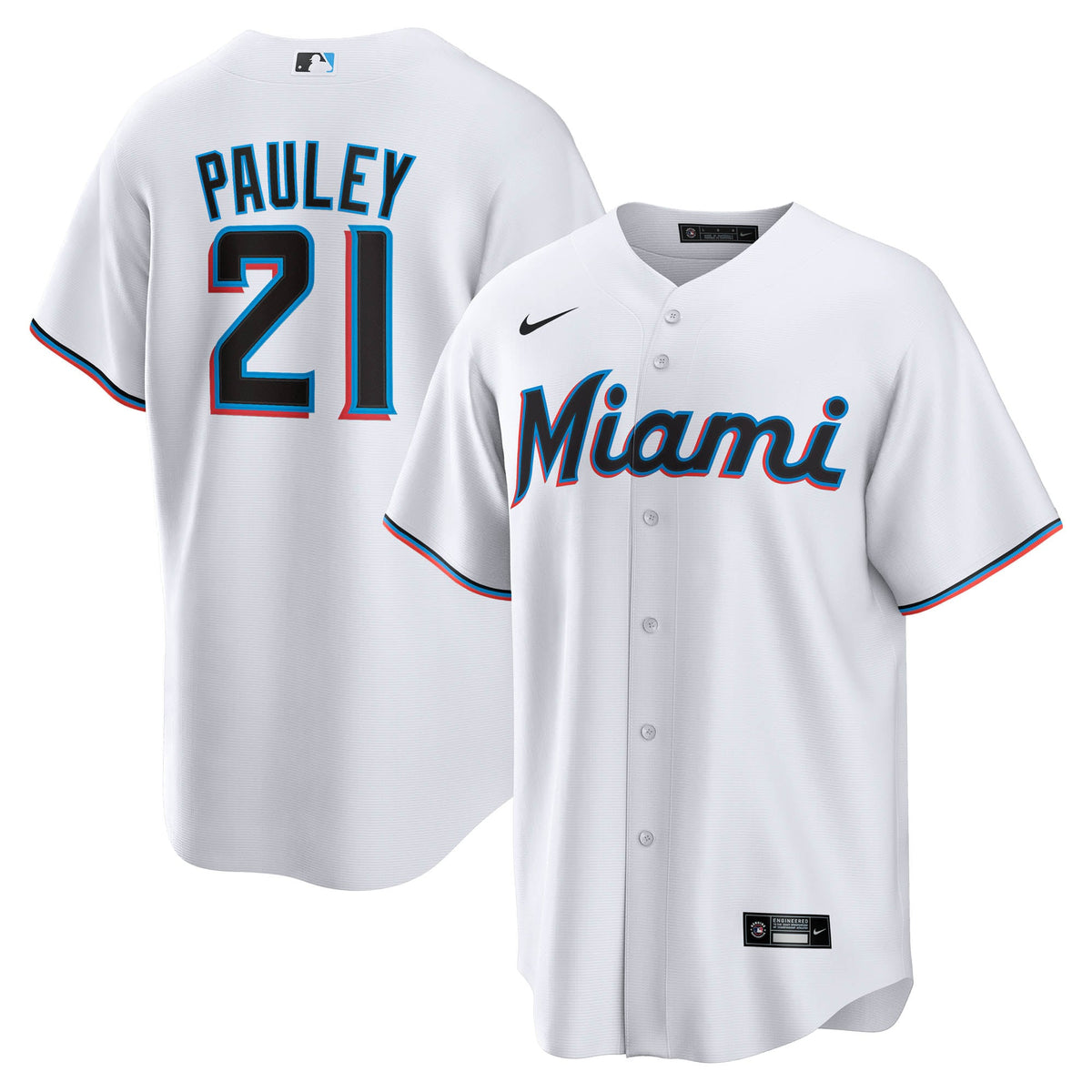 Men's Miami Marlins Graham Pauley Nike White Home Replica Jersey - 2