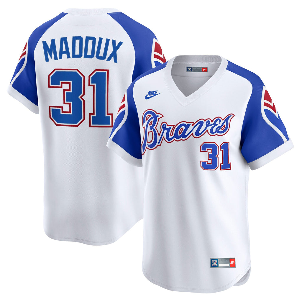 Men's Atlanta Braves Greg Maddux Nike White Throwback Cooperstown Collection Limited Jersey