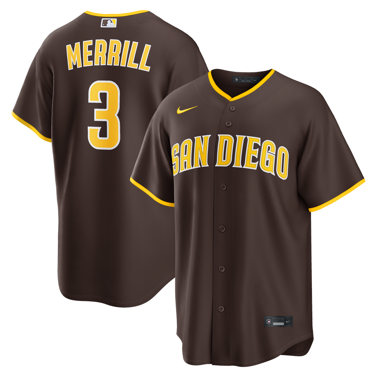 Men's San Diego Padres Jackson Merrill Nike Brown Road Replica Jersey