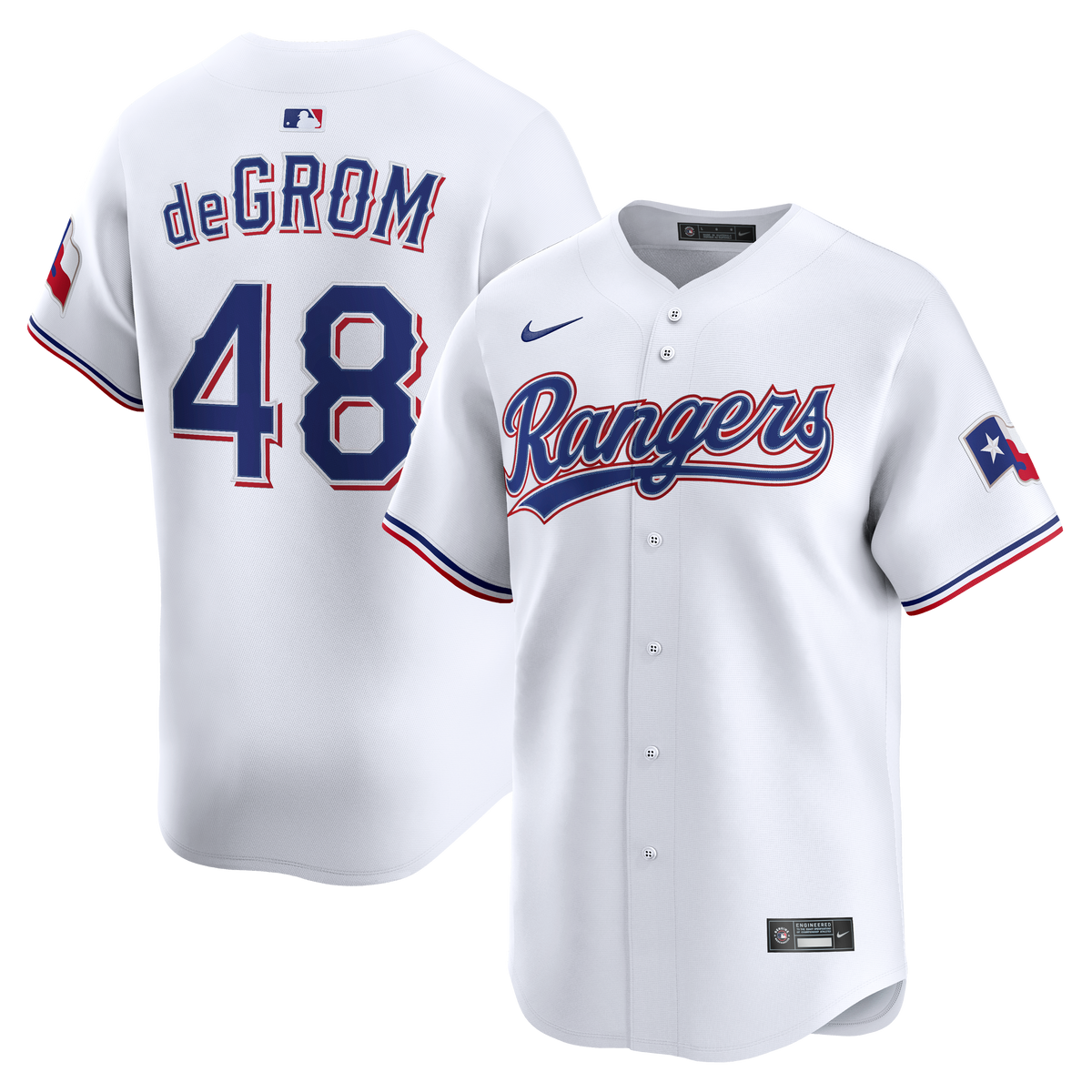 Men's Texas Rangers Jacob deGrom Nike White Home Limited Jersey - 2