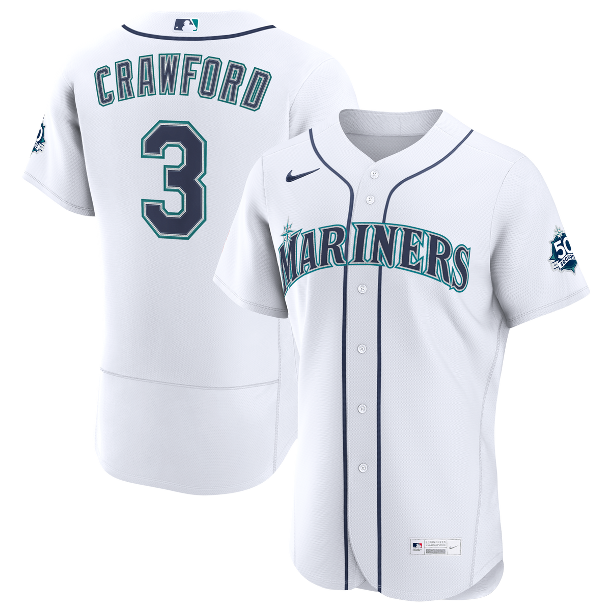Men's Seattle Mariners J.P. Crawford Nike White Home 50th Season Authentic Jersey
