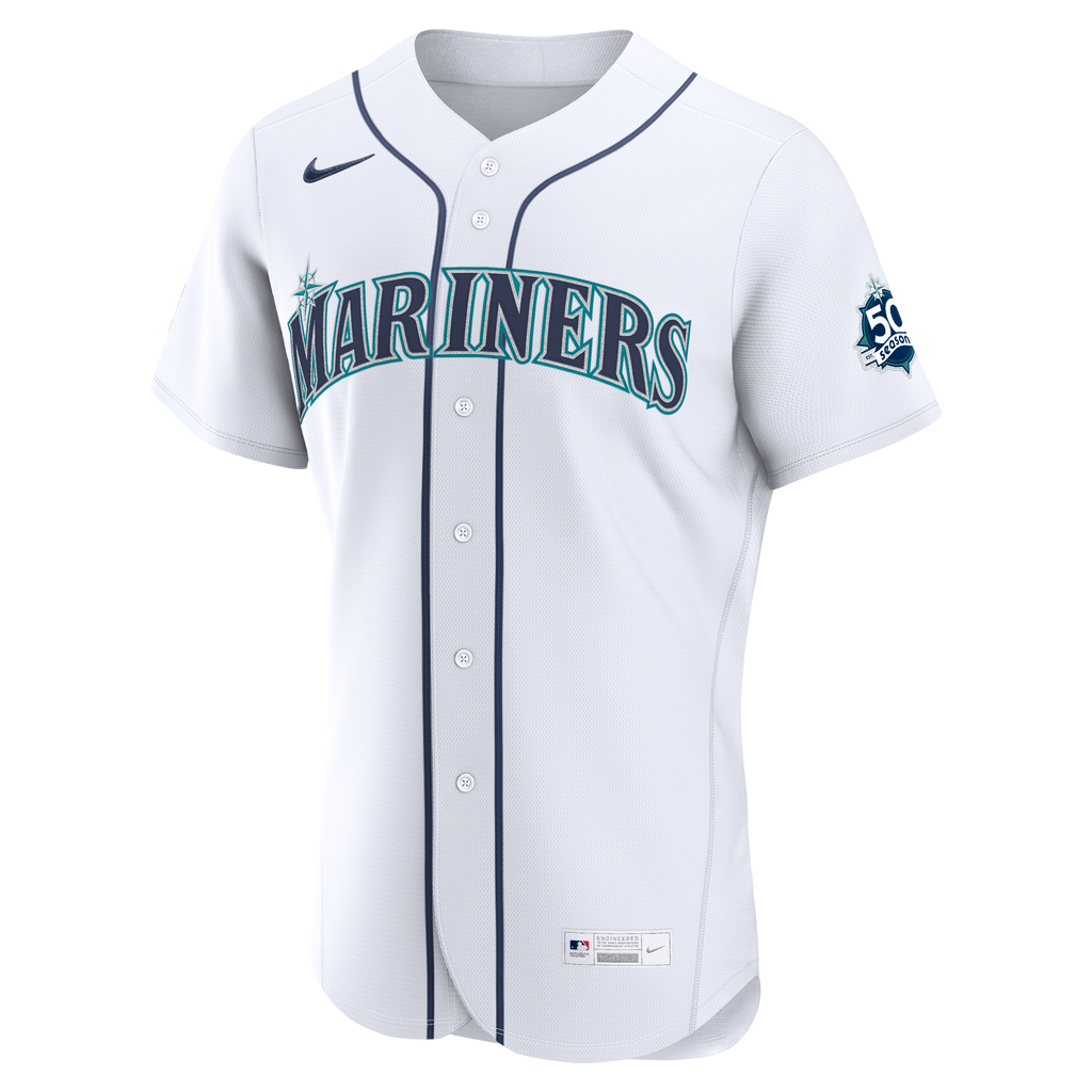 Men's Seattle Mariners Julio Rodriguez Nike White Home 50th Season Authentic Jersey - 3