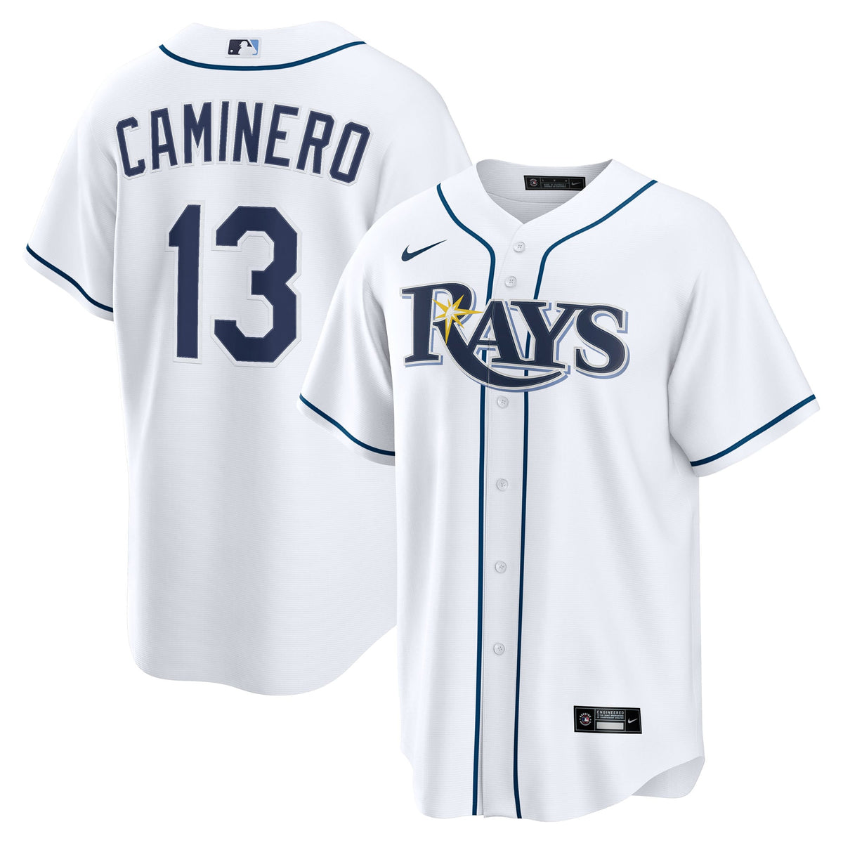 Men's Tampa Bay Rays Junior Caminero Nike White Home Replica Jersey - 2
