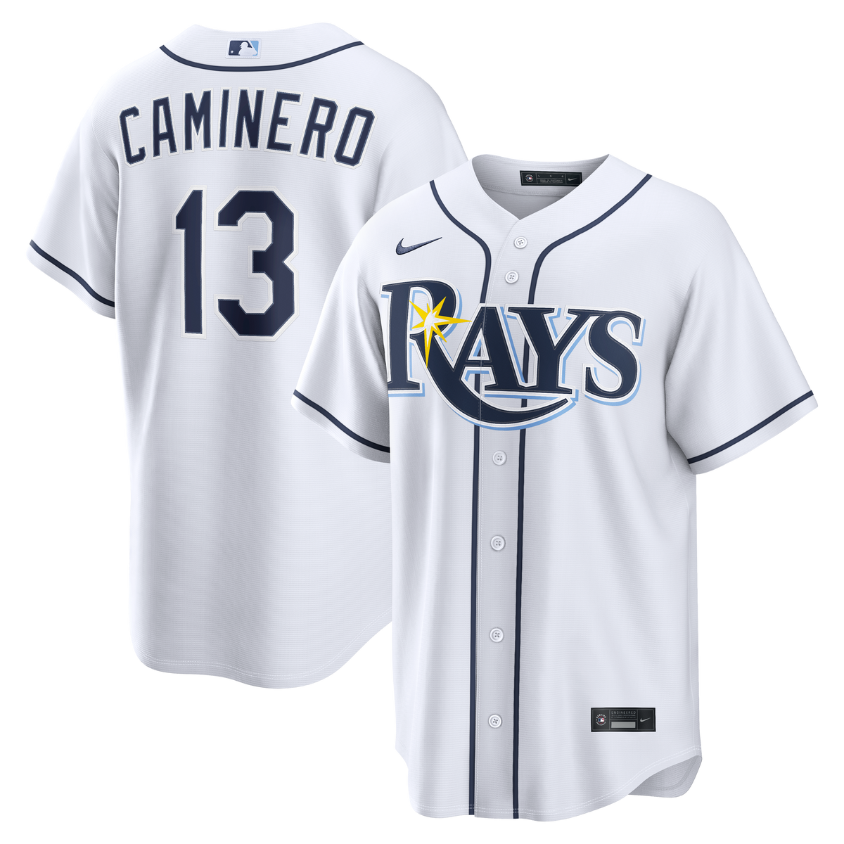 Men's Tampa Bay Rays Junior Caminero Nike White Home Replica Jersey - 2