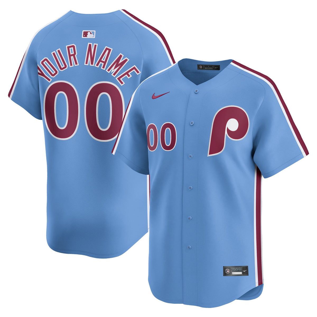 Men's Philadelphia Phillies Nike Light Blue Alternate Limited Custom Jersey