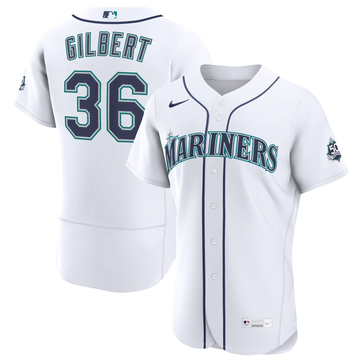 Men's Seattle Mariners Logan Gilbert Nike White Home 50th Season Authentic Jersey - 2