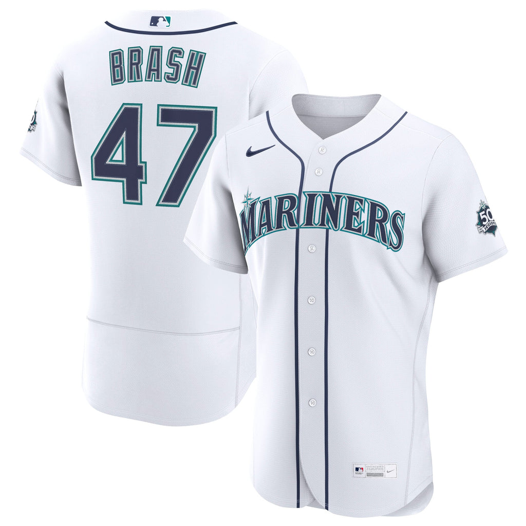 Men's Seattle Mariners Matt Brash Nike White Home 50th Season Authentic Jersey - 2