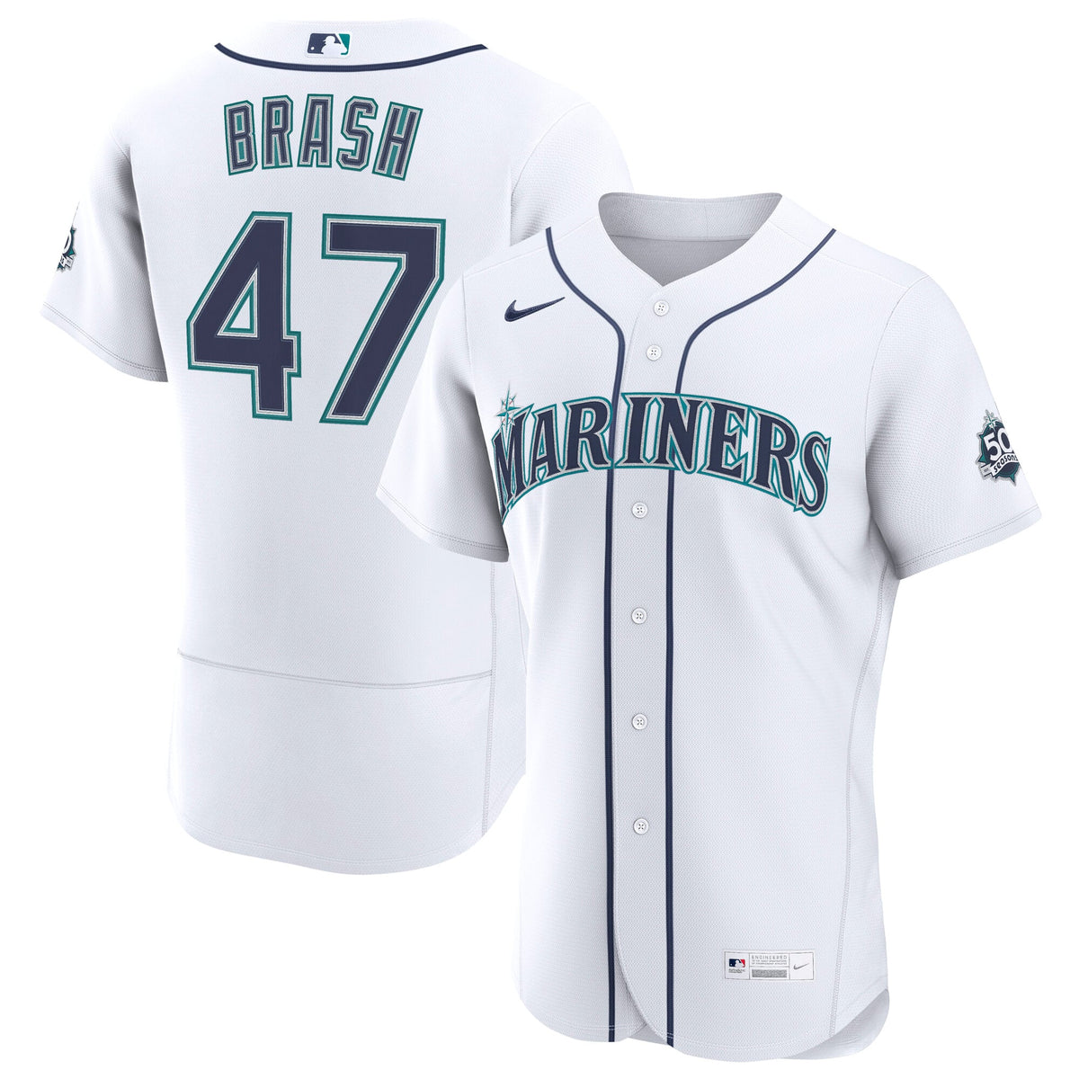 Men's Seattle Mariners Matt Brash Nike White Home 50th Season Authentic Jersey