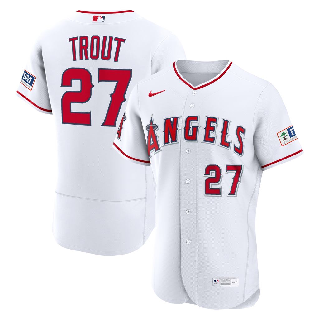Men's Los Angeles Angels Mike Trout Nike White Home Authentic Sponsor Patch Jersey - 2