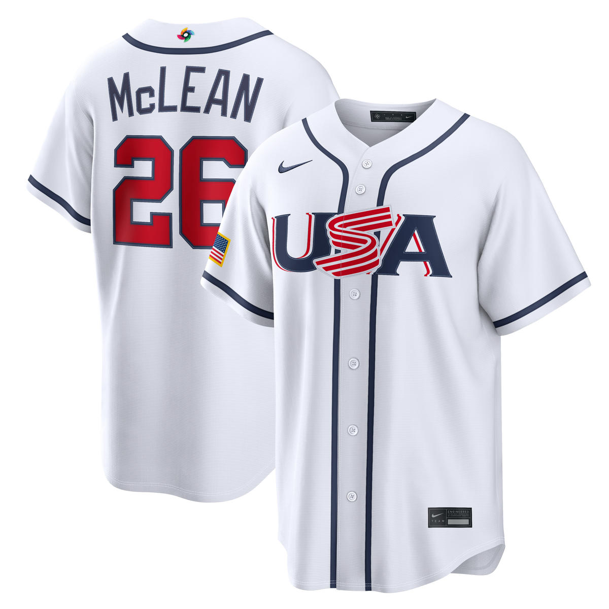 Men's USA Baseball Nolan McLean Nike White 2026 World Baseball Classic Home Stadium Jersey