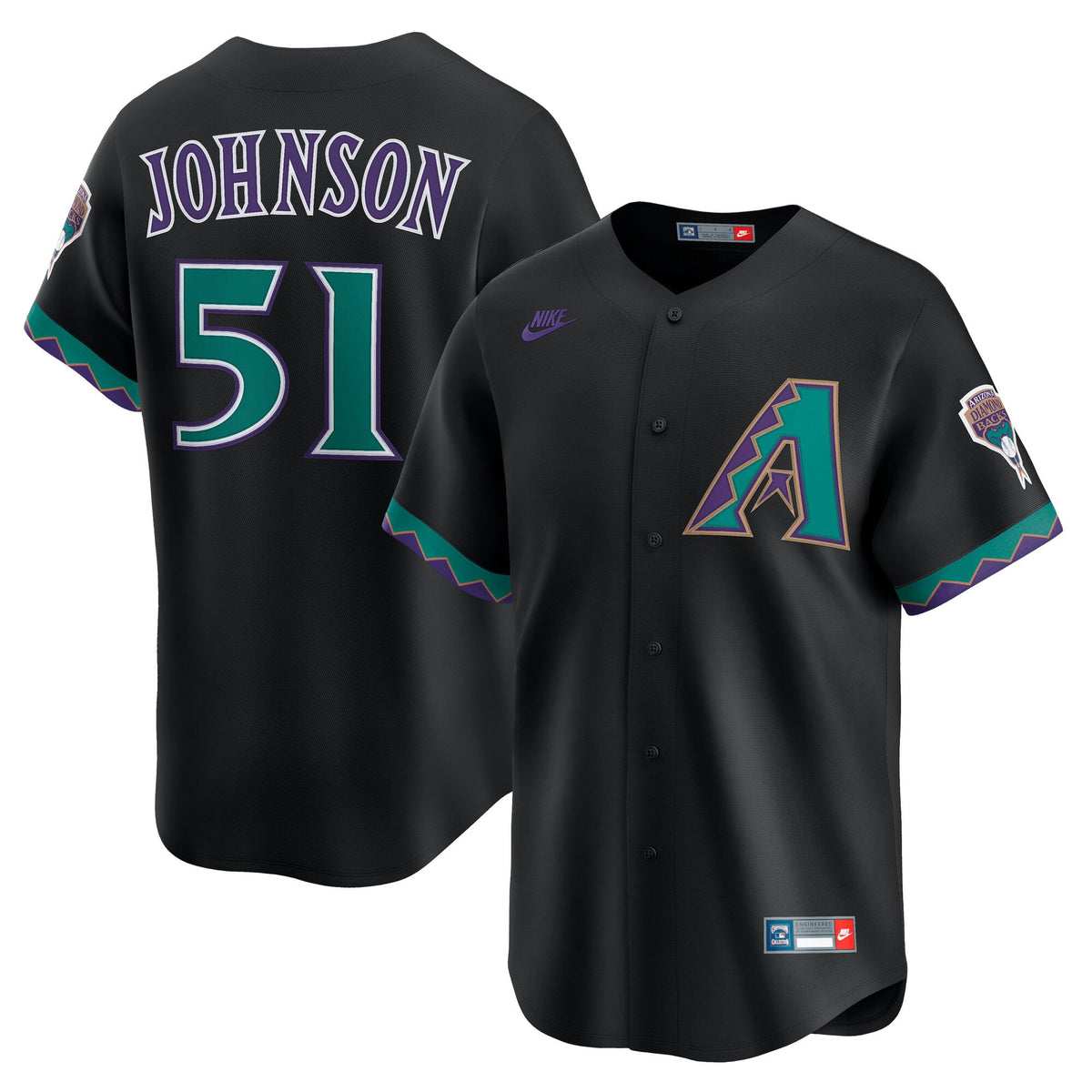 Men's Arizona Diamondbacks Randy Johnson Nike Black Throwback Cooperstown Collection Limited Jersey