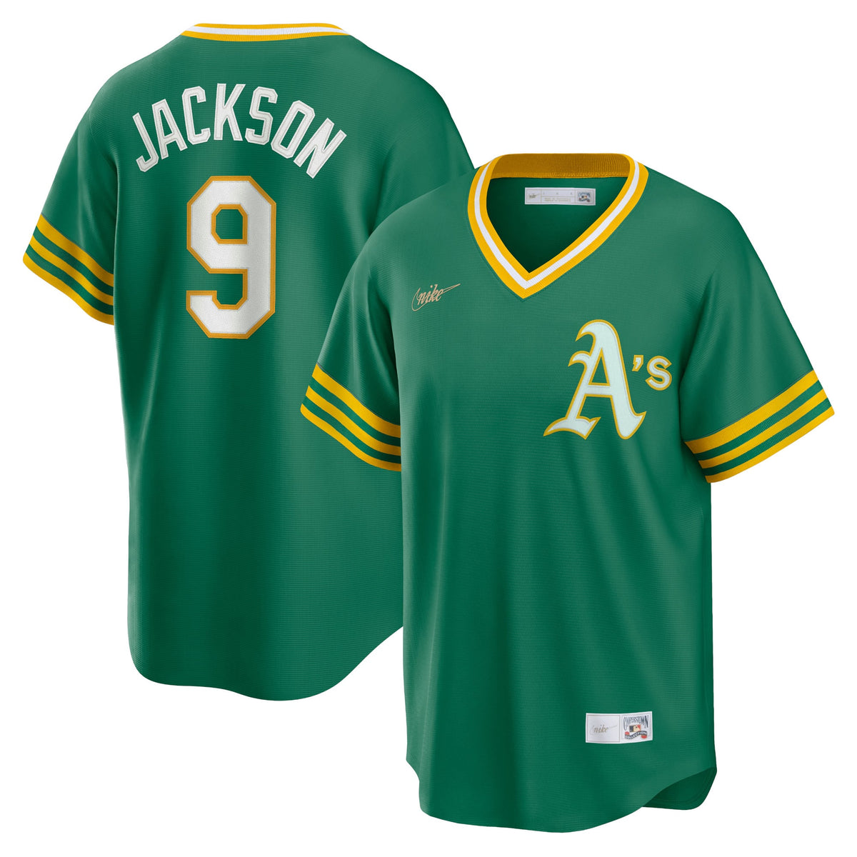 Men's Athletics Reggie Jackson Nike Kelly Green Road Cooperstown Collection Player Jersey - 2