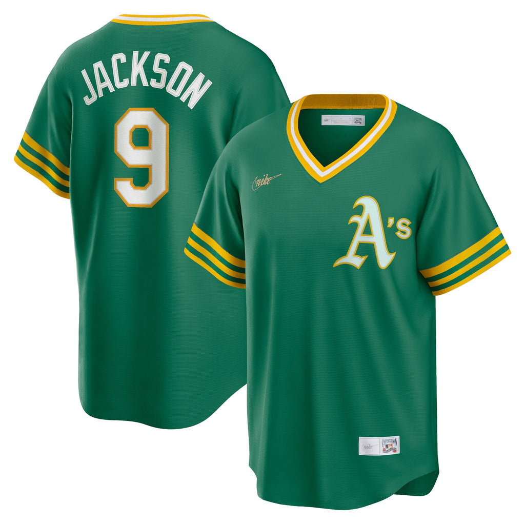 Men's Athletics Reggie Jackson Nike Kelly Green Road Cooperstown Collection Player Jersey