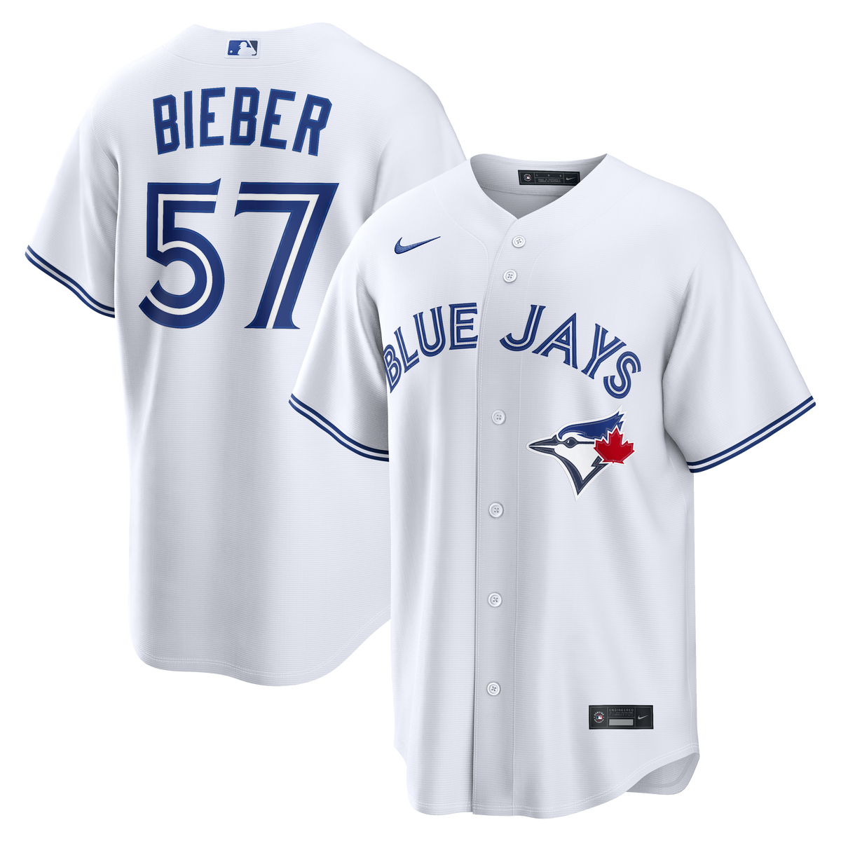 Men's Toronto Blue Jays Shane Bieber Nike White Home Replica Jersey - 2