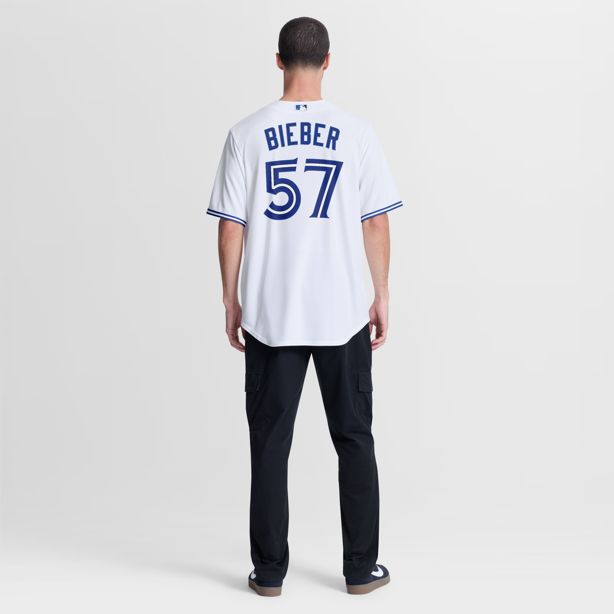 Men's Toronto Blue Jays Shane Bieber Nike White Home Replica Jersey - 6