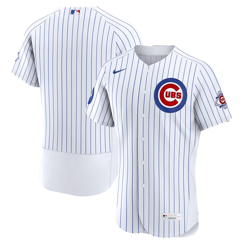 Men's Chicago Cubs Nike White Home Sponsor Patch Authentic Jersey
