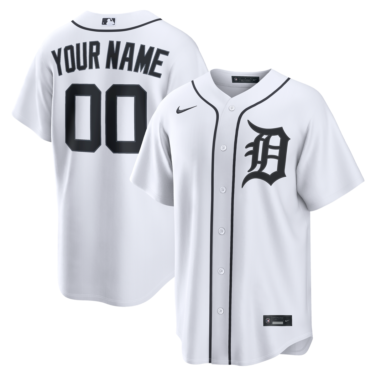 Men's Detroit Tigers Nike White Home Replica Custom Jersey - 2