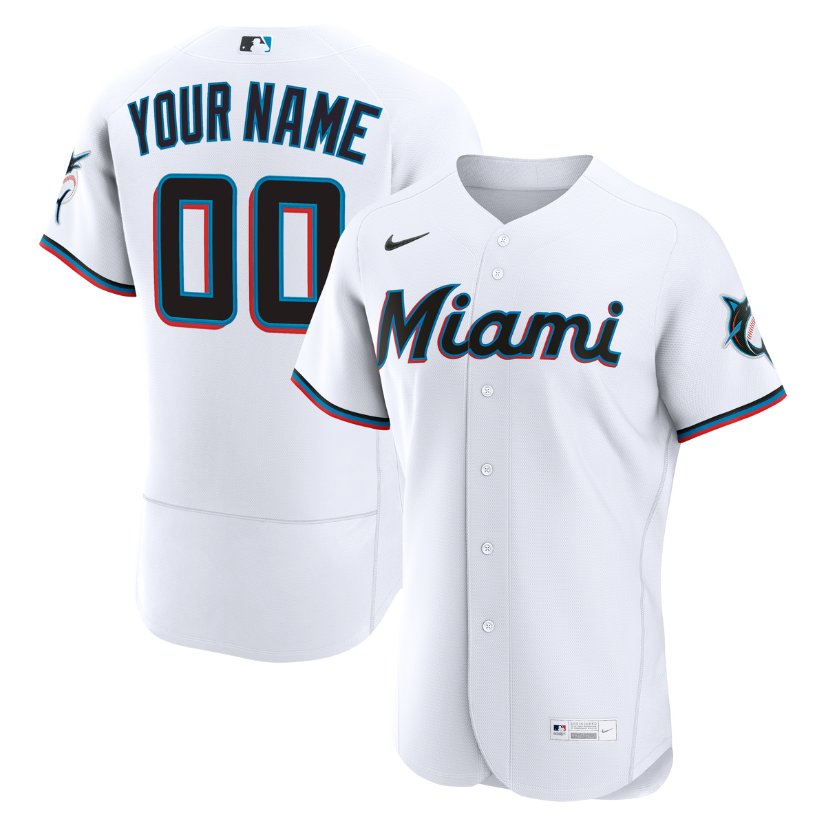 Men's Miami Marlins Nike White Home Authentic Custom Jersey - 2