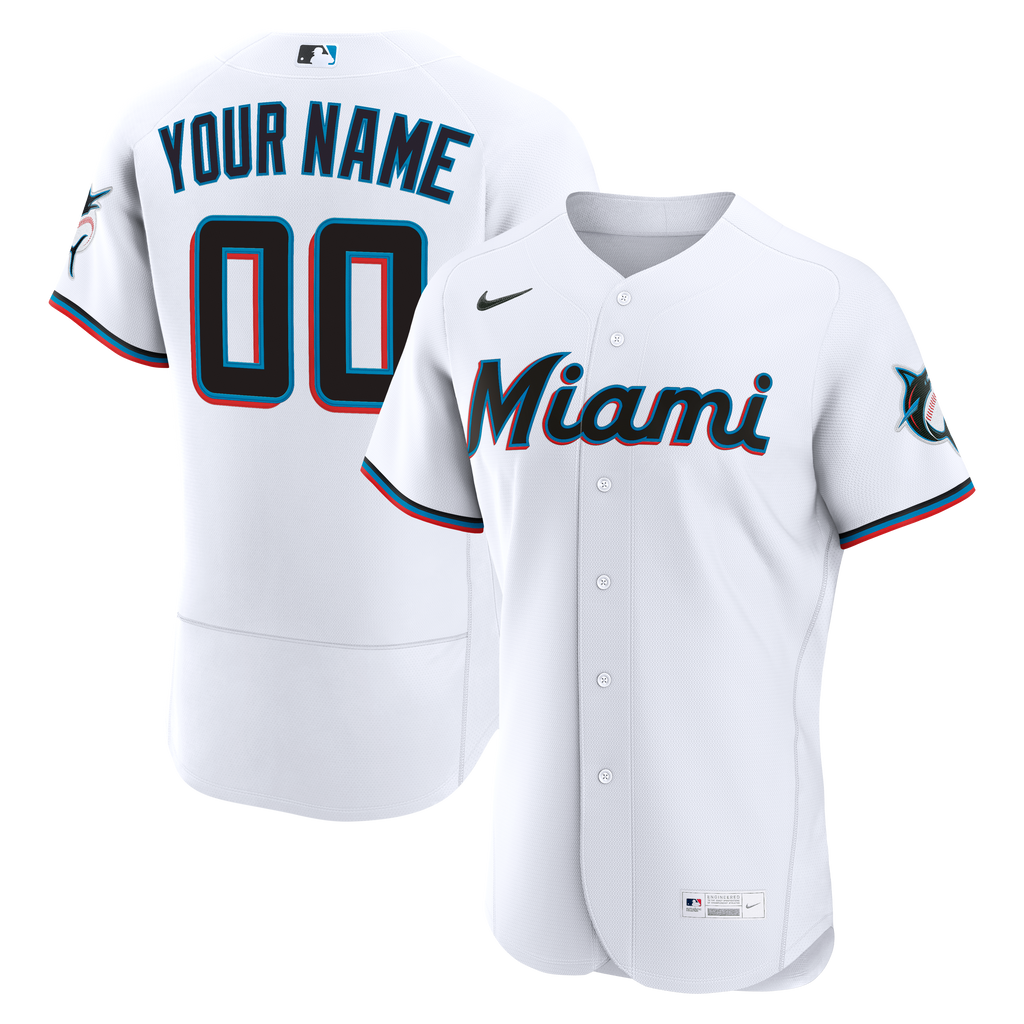 Men's Miami Marlins Nike White Home Authentic Custom Jersey
