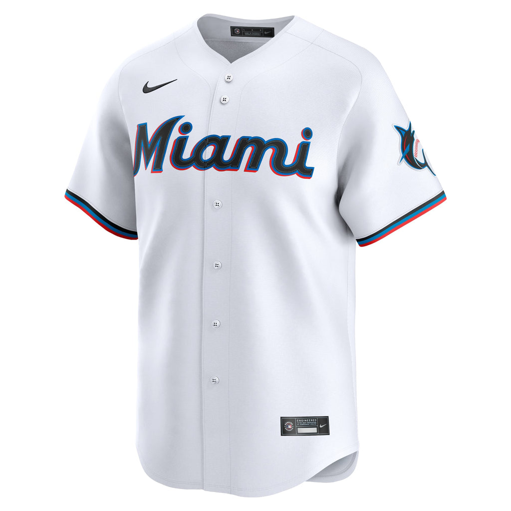 Men's Miami Marlins Nike White Home Limited Custom Jersey - 3