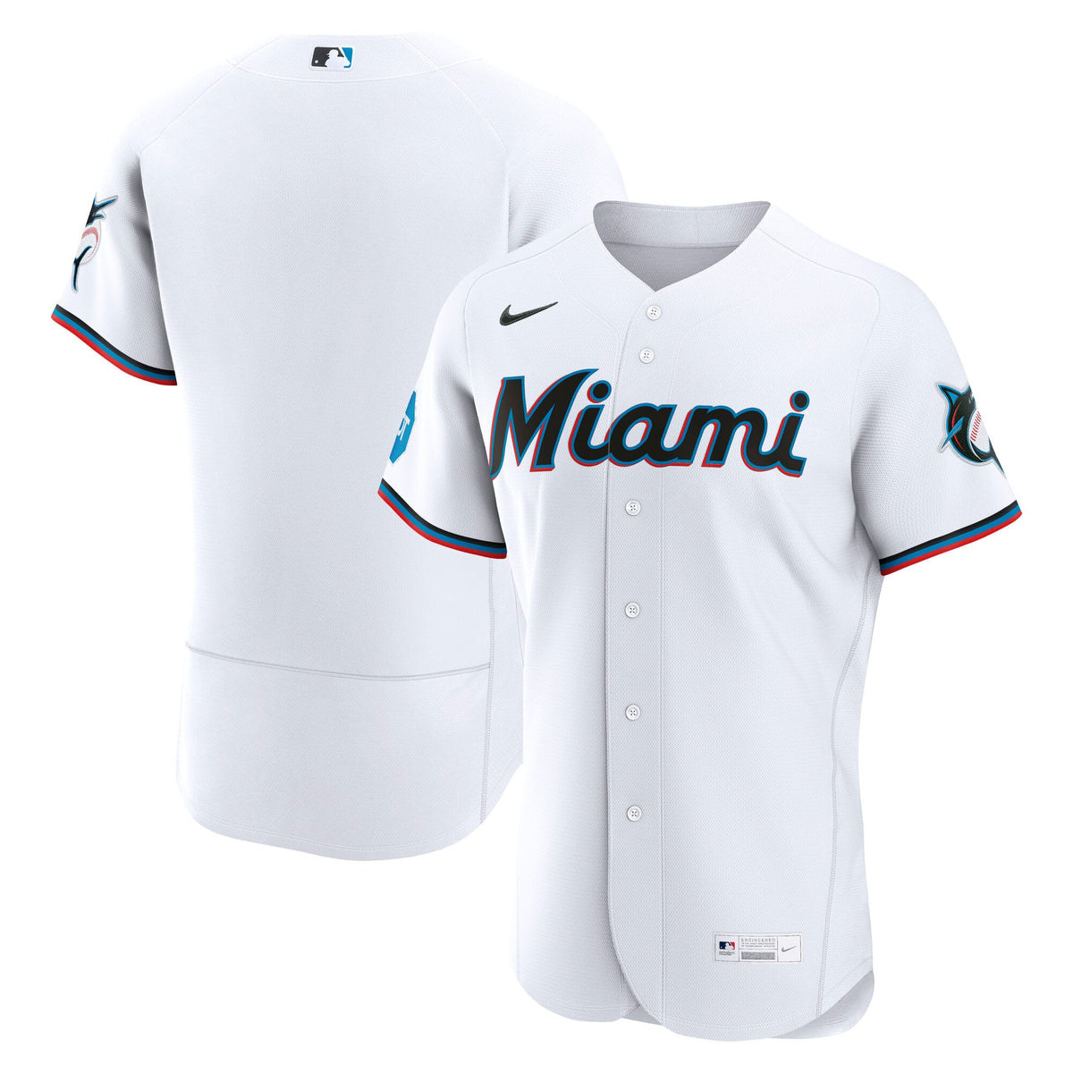 Men's Miami Marlins Nike White Home Sponsor Patch Authentic Jersey