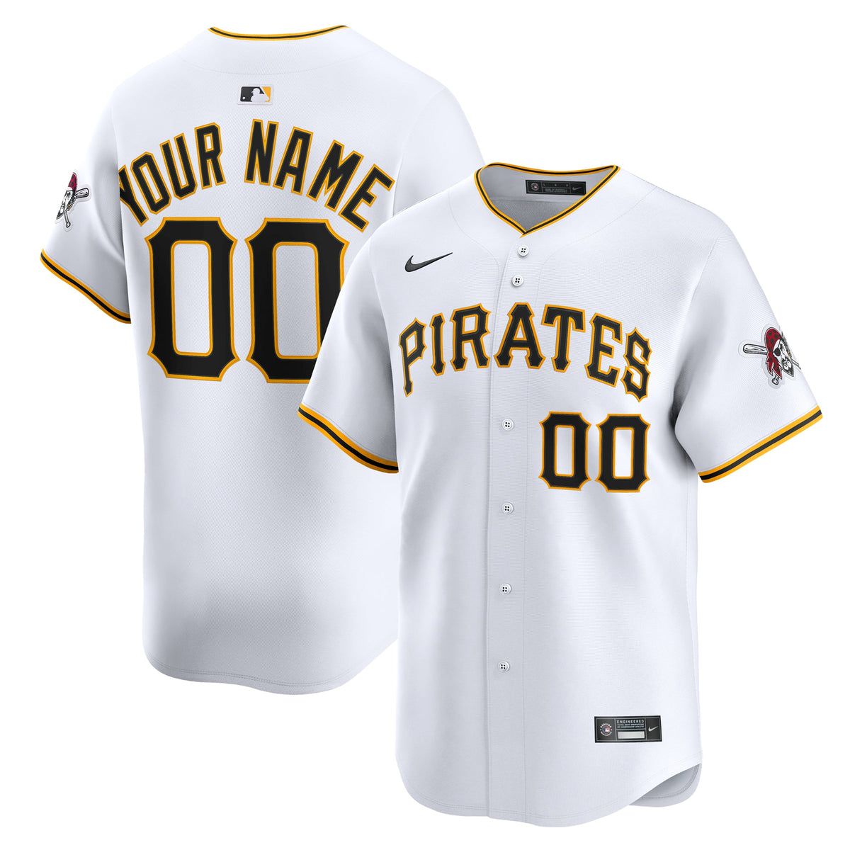 Men's Pittsburgh Pirates Nike White Home Limited Custom Jersey - 2