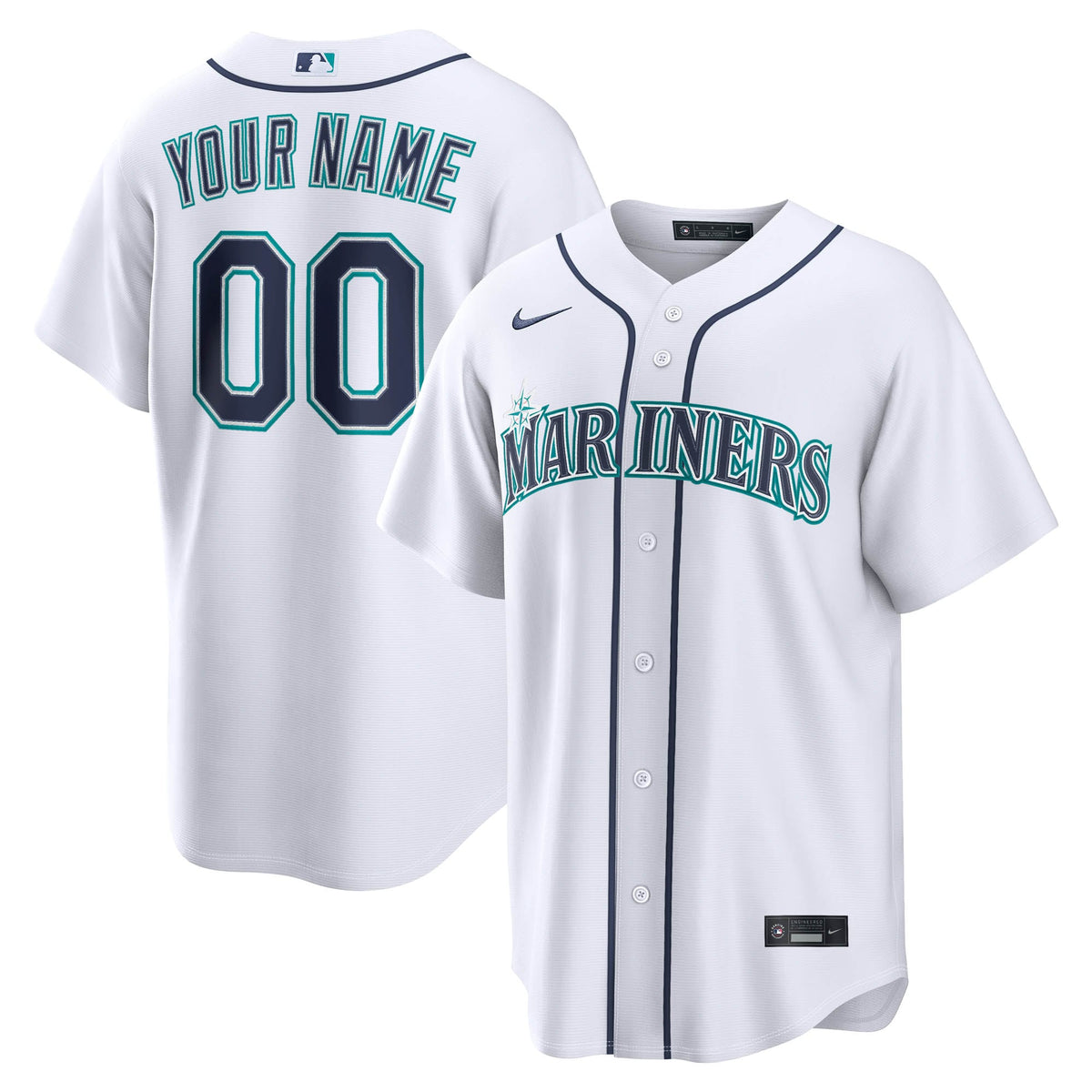 Men's Seattle Mariners Nike White Home Replica Custom Jersey - 2