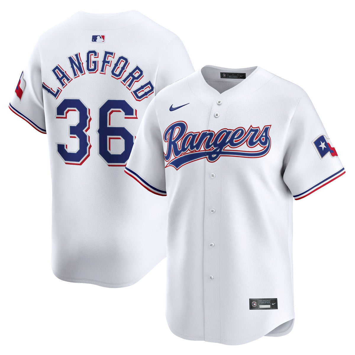 Men's Texas Rangers Wyatt Langford Nike White Home Limited Player Jersey - 2