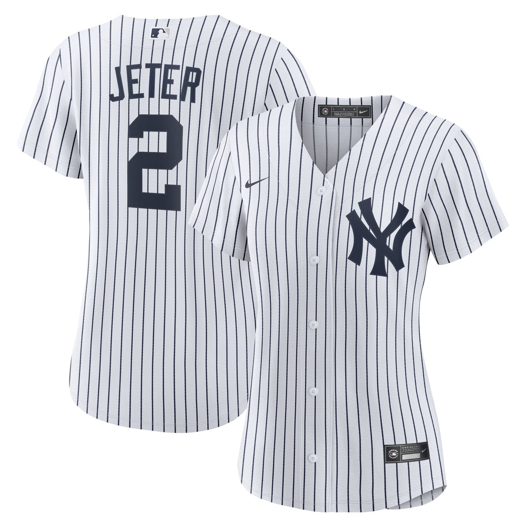 Women's New York Yankees Derek Jeter Nike White/Navy Home Replica Player Name Jersey - 2