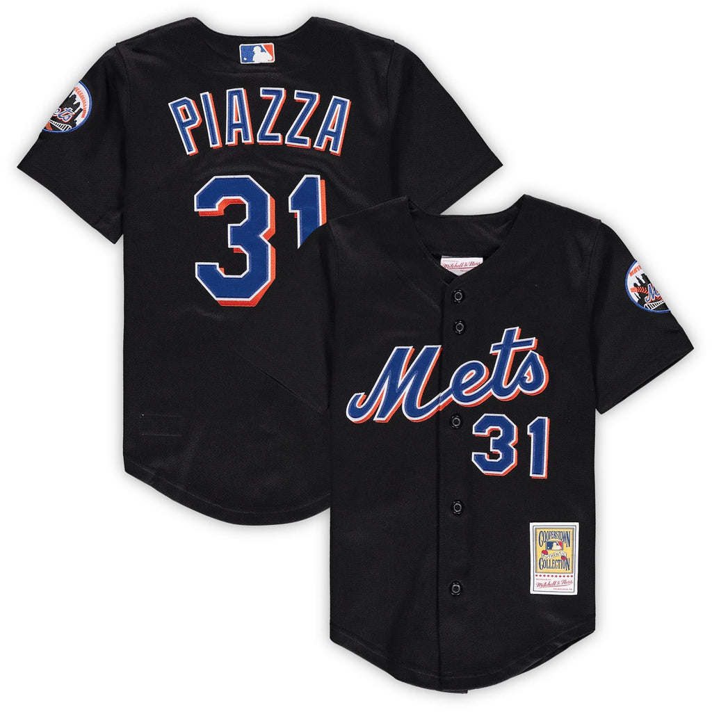 Preschool & Toddler New York Mets Mike Piazza Mitchell & Ness Black Cooperstown Collection Mesh Jersey - 2