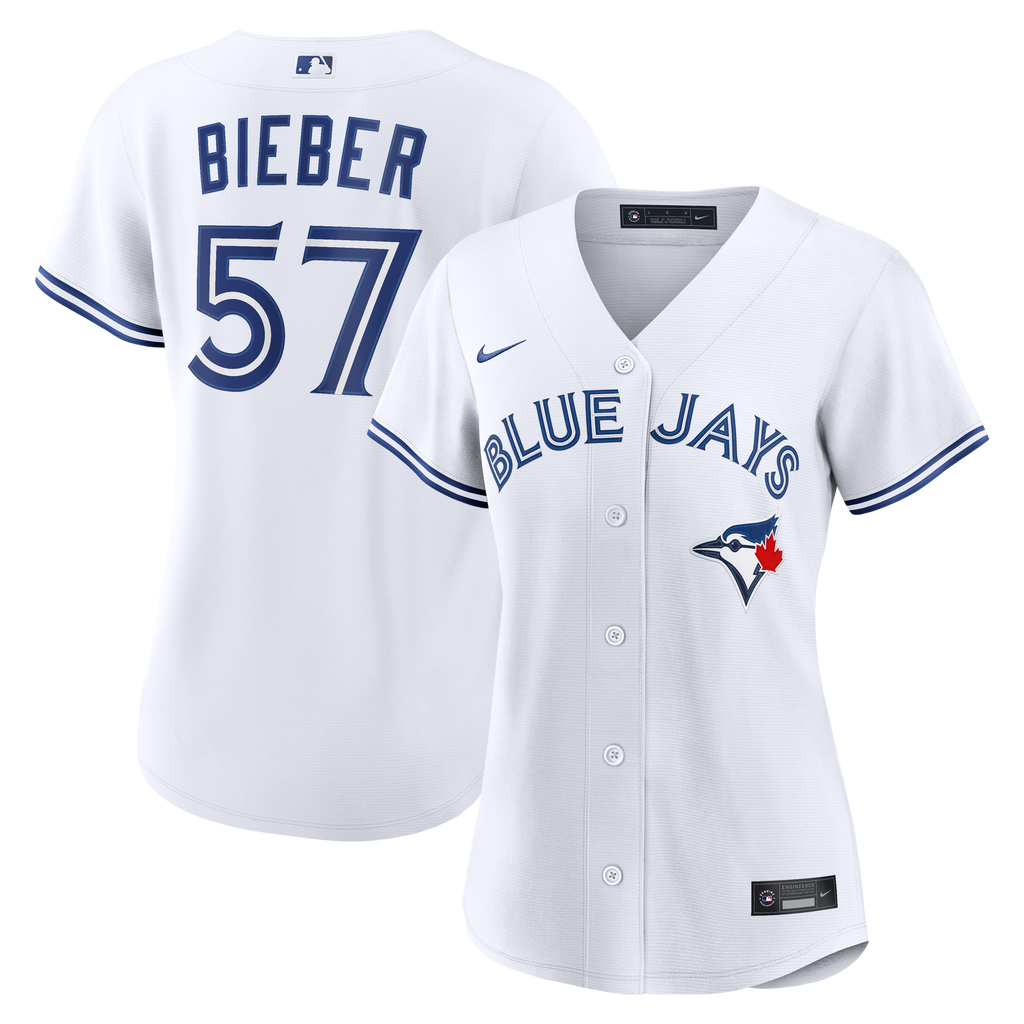 Women's Toronto Blue Jays Shane Bieber Nike White Home Replica Jersey - 2