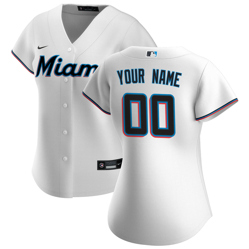 Women's Miami Marlins Nike White Home Replica Custom Jersey - 2