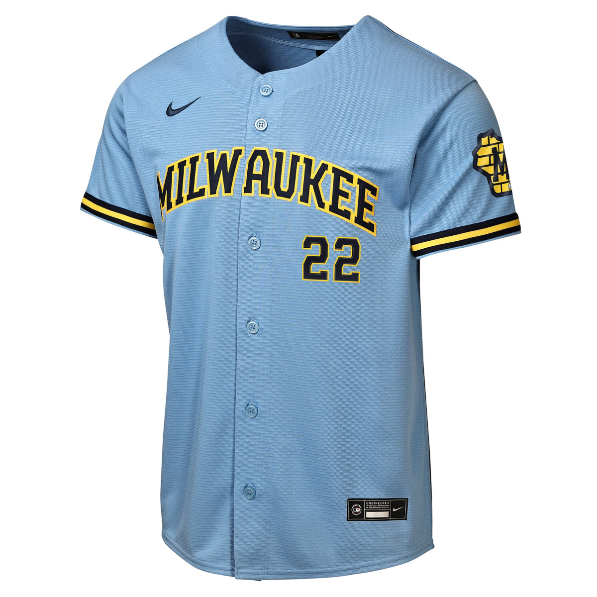 Youth Milwaukee Brewers Christian Yelich Nike Powder Blue Road Stadium Jersey - 3